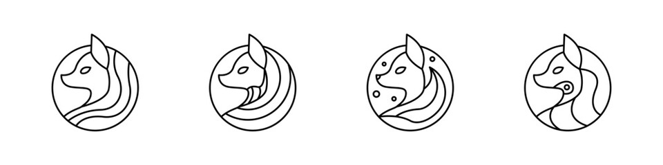 Fox icon. Set of stylish fox logos. Fox branding icon. Design set of fox icon vector. Fox isolated on white background. Animal fox vector outline. Vector illustration.