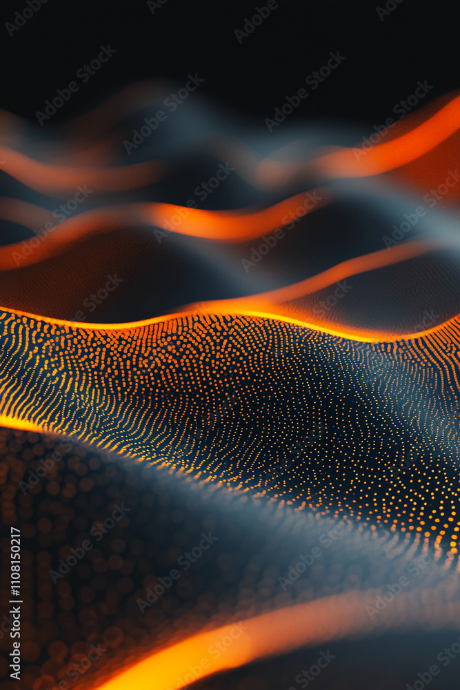 Poster Colorful abstract wave patterns create a mesmerizing flow of light and shadow in a dark background