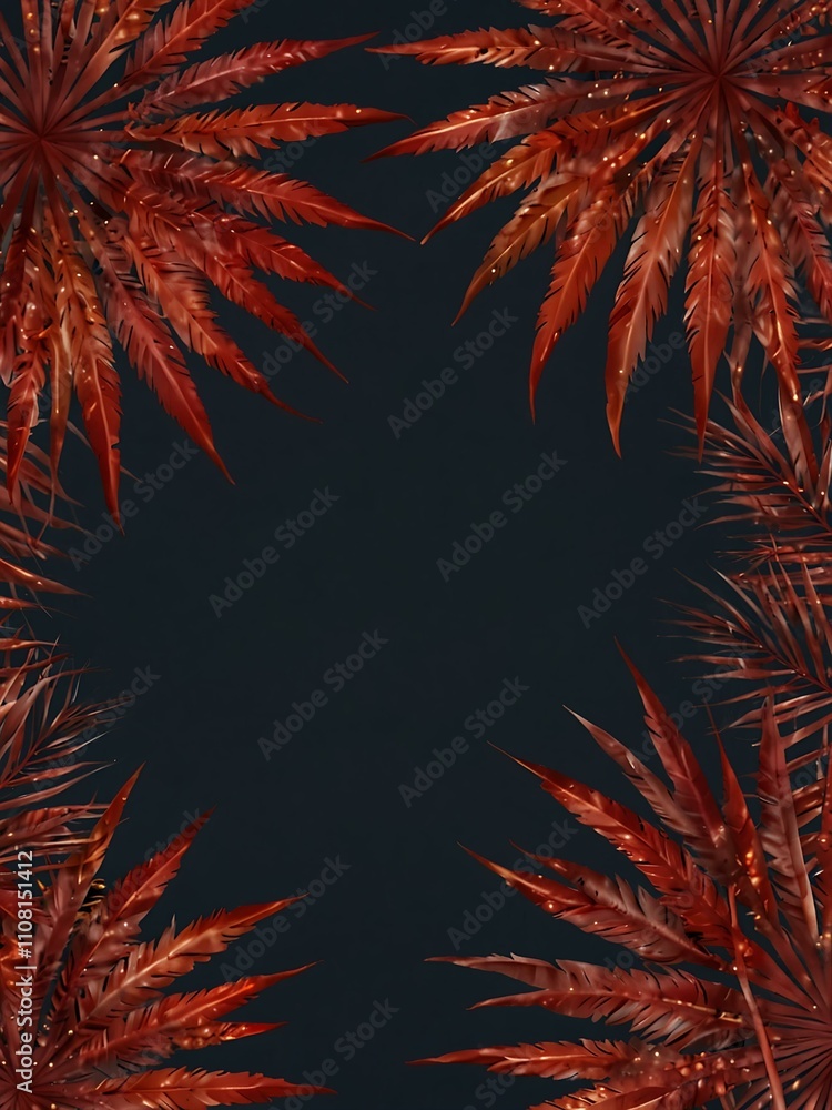 Poster red palm leaves border design with space for text.