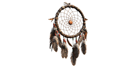 Dreamcatcher With Feathers And Beads Isolated on Transparent Background