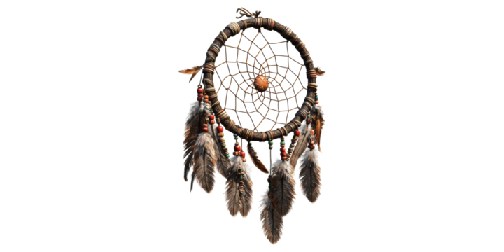 Dreamcatcher With Feathers And Beads Isolated on Transparent Background