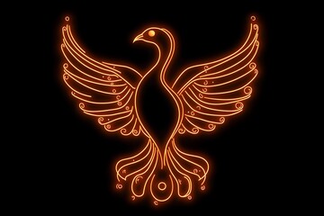 Obraz premium A striking neon orange phoenix bird silhouette glowing against a pitch-black background.