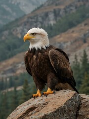 Obraz premium Regal eagle in a minimalist mountain landscape.