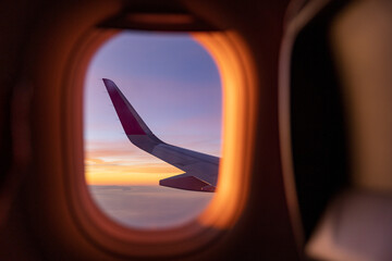 Italy. Naples. View of the aircraft wing from the window.