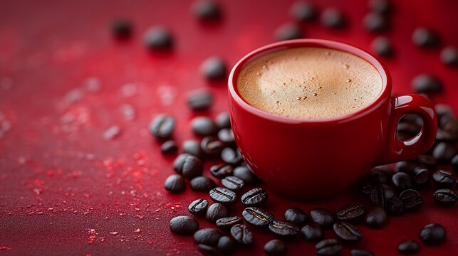 Red cup of coffee coffee beens - Powered by Adobe