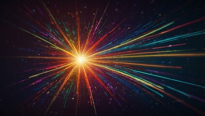 Obraz premium Retro neon flight with starburst digital art and colorful radial lines.