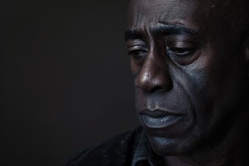 Obraz premium Sad African American man on dark background. Stop racism