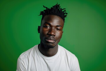 Obraz premium Studio shot of young African man on green background.