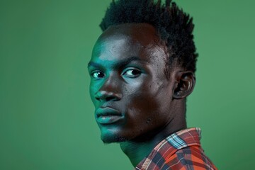 Obraz premium Studio shot of young African man on green background.