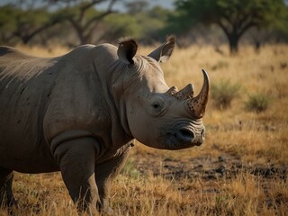 Obraz premium Rhino in a savanna landscape.