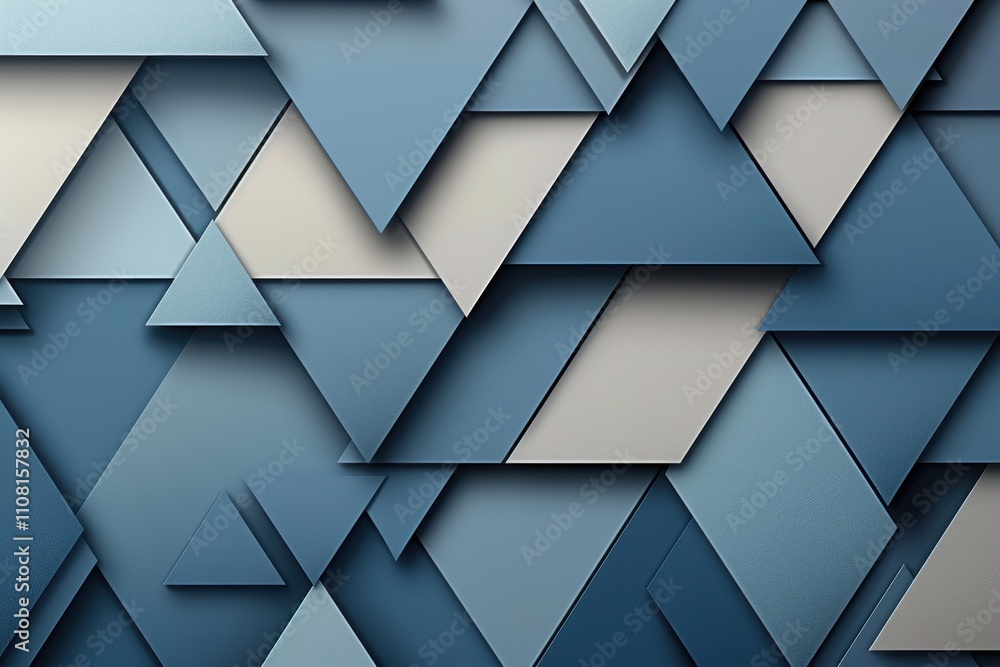 Poster abstract geometric pattern featuring layered blue triangles and shapes.
