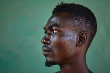 Obraz premium Handsome African man poses against green background.