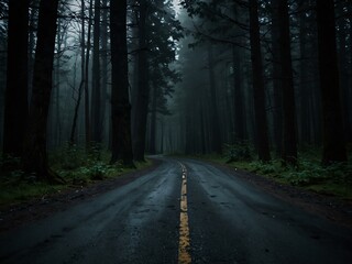 Obraz premium Road through a dark forest