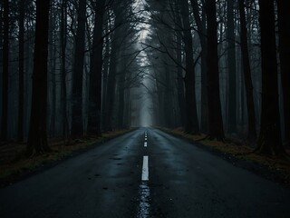 Obraz premium Road through a dark forest