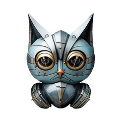 Steampunk Robotic Cat Bust with Transparent Background