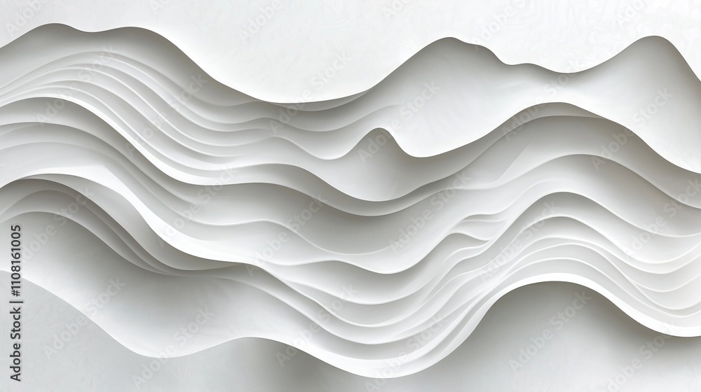 Aufkleber Abstract white wave pattern. Geometric layered structure. Elegant design. Modern and minimalist aesthetic. Ideal for graphic design or architectural background. Decorative element.