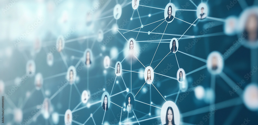 Poster Connecting individuals through a dynamic network diagram illustrating collaboration and interaction in a digital workspace