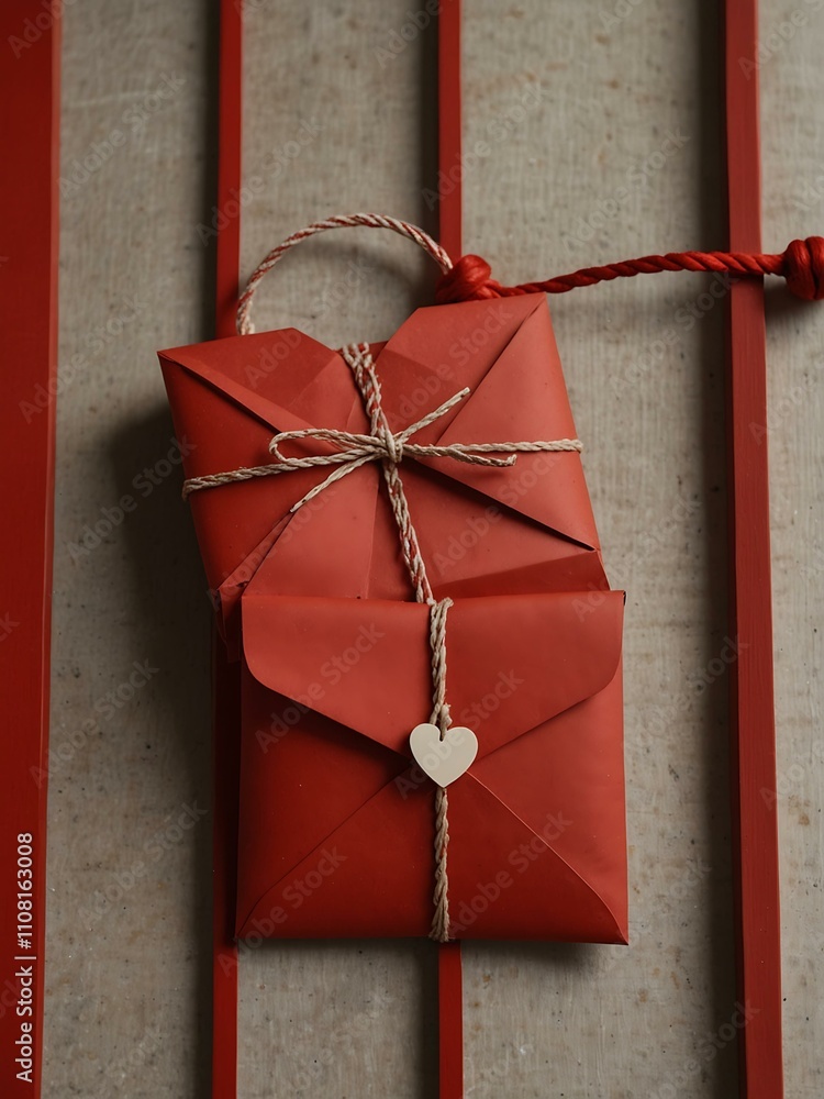 Poster romantic red envelope with heart-shaped string