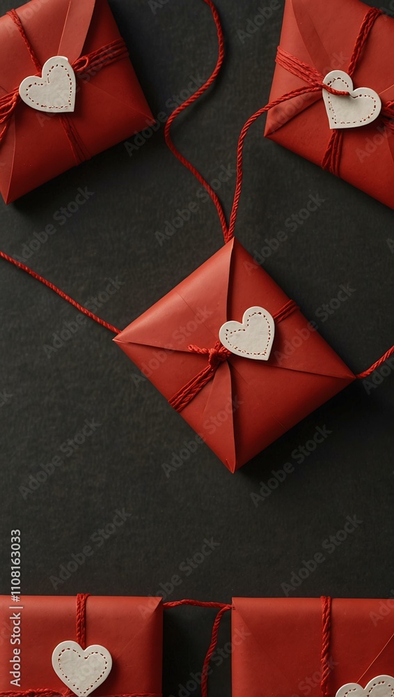 Poster Romantic red envelope with heart-shaped string