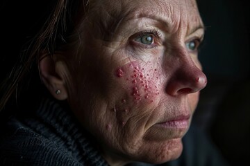 Obraz premium Woman with Lupus: Redness and Rash on Face