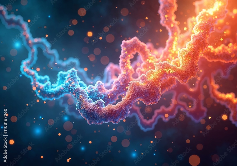 Poster abstract fluid motion with iridescent swirls and geometric shapes floating in cosmic space, featurin