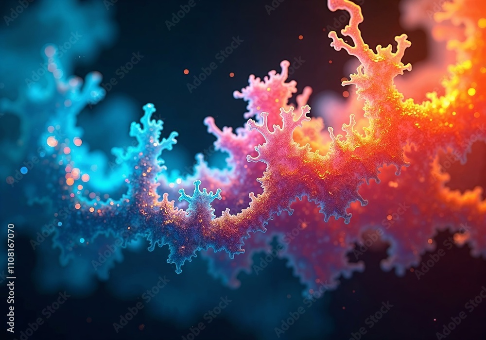 Poster abstract fluid motion with iridescent paint swirls and geometric patterns in dark void with biolumin