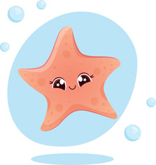 Cute kawaii starfish vector illustration for kids with gradient