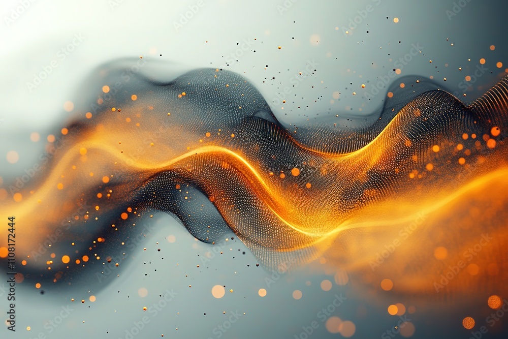 Aufkleber abstract orange and black wave with bokeh effect on a gray background, creating a vibrant and dynami