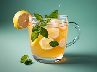 poster representing lemon mint tea, in greenish colors.