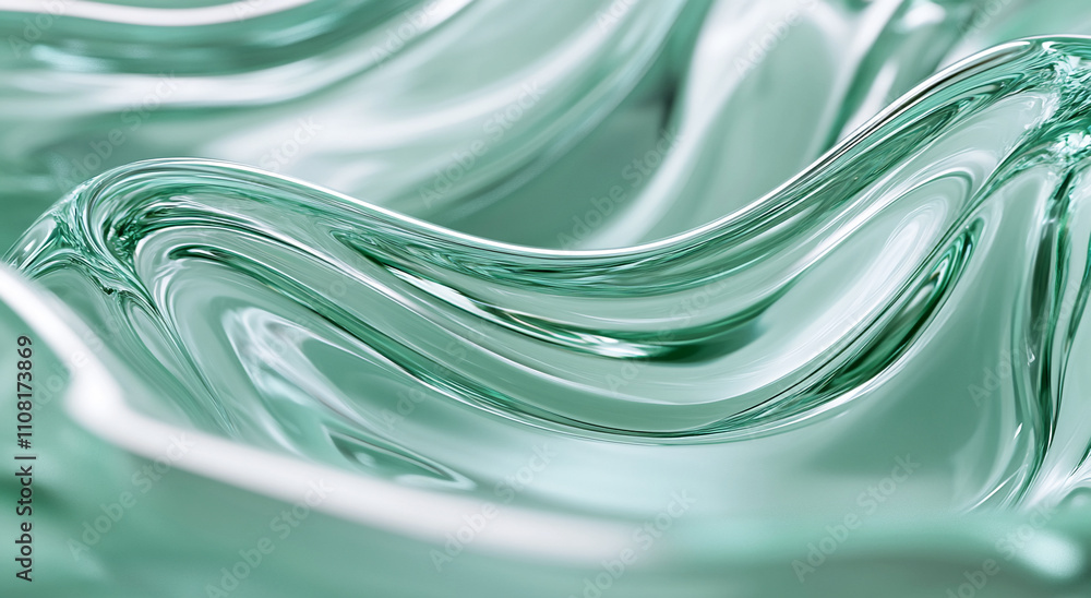 Aufkleber Swirling glass forms create a mesmerizing effect reminiscent of liquid waves in soft green hues