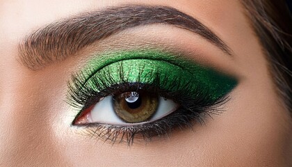 Obraz premium eye with dark green eyeshadow and thick lashes elegant bold festive makeup