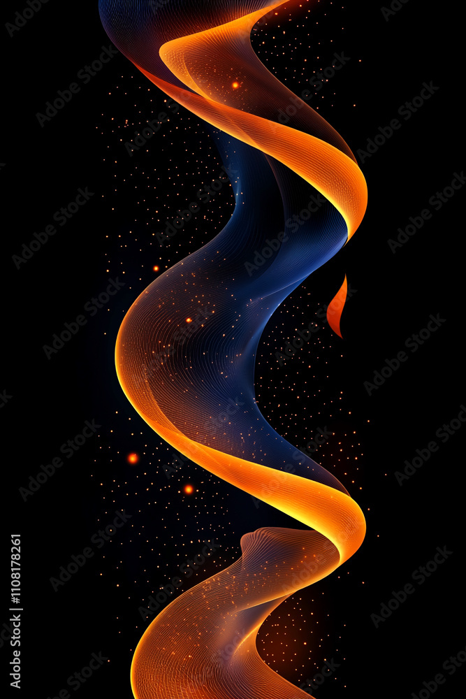 Poster Vibrant swirling patterns create an abstract visual display with orange and blue hues against a dark background