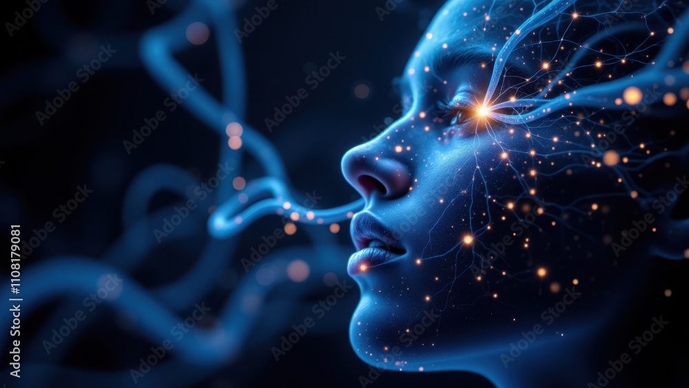 Poster vagus nerve stimulation with brain synapses highlighted amidst a neural network.