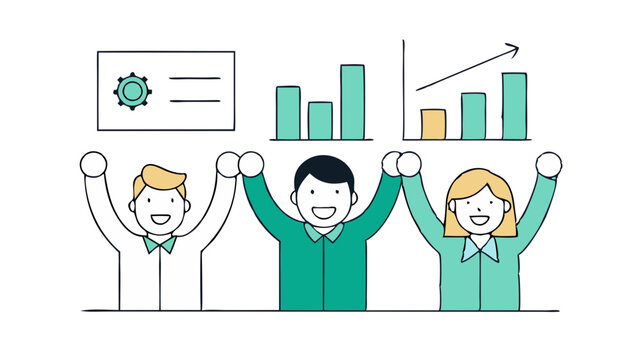 Sales team celebrates achieving monthly goals with enthusiasm and teamwork