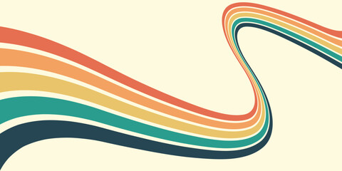 Abstract background of rainbow groovy Wavy Line design in 1970s Hippie Retro style. Vector pattern ready to use for cloth, textile, wrap and other.