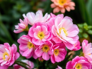 Fototapeta premium Fresh pink and white ranunculus flowers blooming in a garden, bloom, nature, beautiful