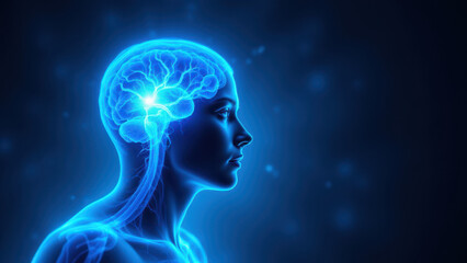 Obraz premium A medical illustration featuring a detailed view of a human head with VNS (Vagus Nerve Stimulation) highlighted.