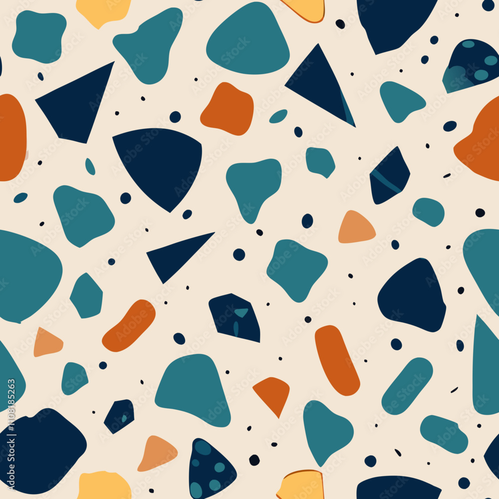 Poster trendy terrazzo seamless pattern with colorful shapes on light background