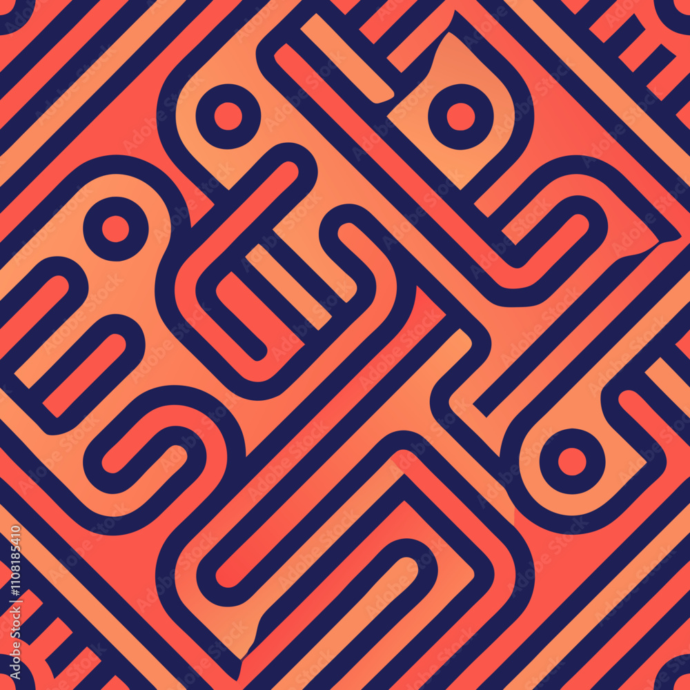 Poster minimalist line art seamless pattern with abstract shapes in warm tones