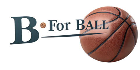 Text "B for Ball" with a photo of Ball isolated in a transparent background or white background. Perfect for kids book, book cover, educational materials preparation.