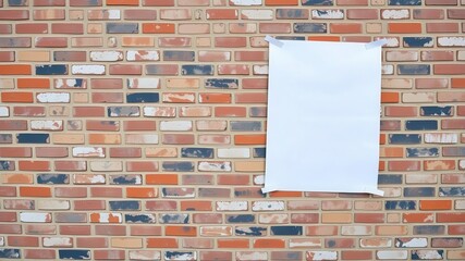 A realistic glued poster mockup on a weathered brick wall with a male model in casual attire posing beside it, casual attire, posing