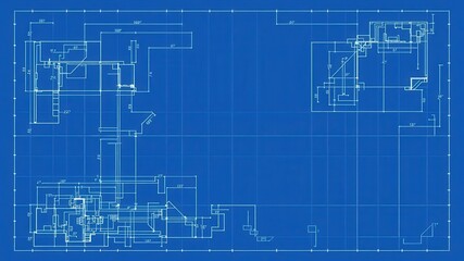 Fototapeta premium Blue blueprint poster with photo effect showcasing architectural layout, design, poster design, blueprint poster