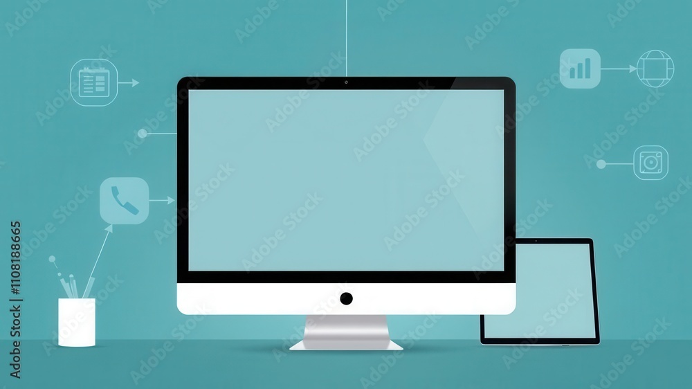 Canvas Prints computer and mobile mockup of browser windows on a blank white screen, editorial, technology, concep