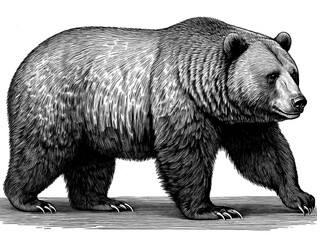 Classic Engraving-style Illustration of a Grizzly Bear