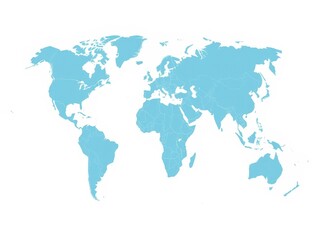 Fototapeta premium World political map with a blue and white color scheme, perfect for educational use or presentations, countries, global, continents