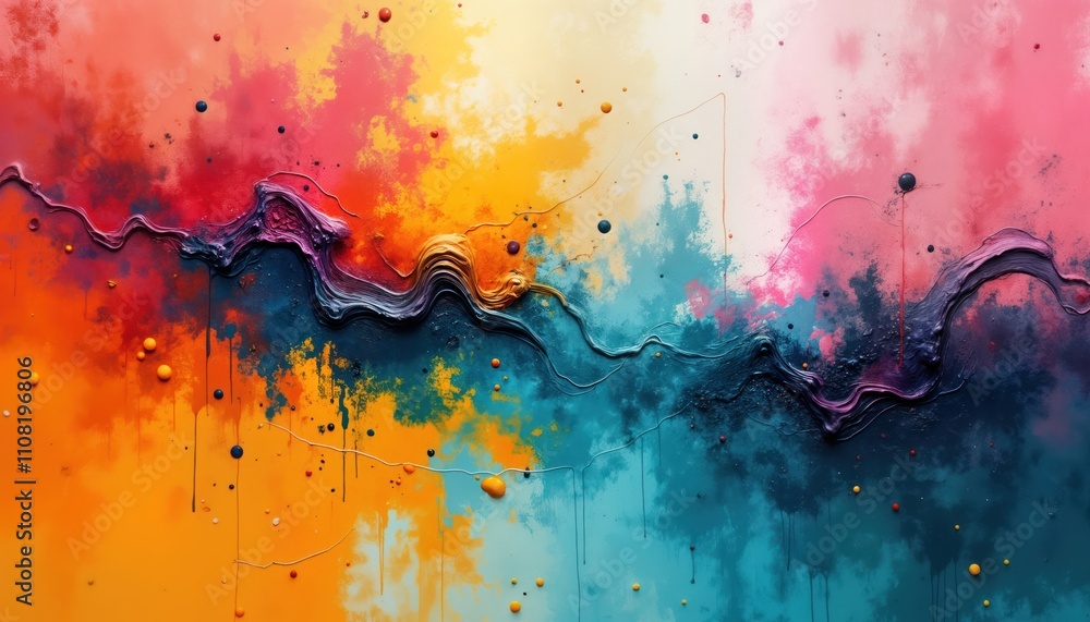 Aufkleber abstract art canvas with vibrant colors. grunge texture, paint strokes create dynamic visual effect.