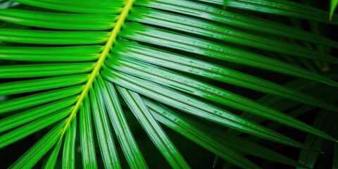 Fototapeta premium Close up shot of a vibrant green palm leaf showcasing its natural textures and patterns, green, botanical