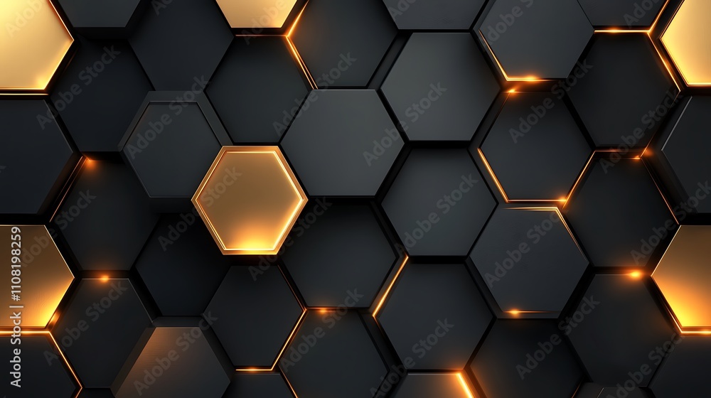 Poster abstract hexagonal background with glowing gold, futuristic background