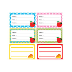 Set of identity labels in flat style. Simple colorful name tag. To mark our books. Back to school. Our book identity marker. Cute sticker templates, character name tags, book name labels