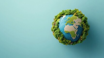 Fototapeta premium Conceptual representation of planet Earth surrounded by lush greenery, showcasing the importance of environmental conservation and sustainable practices for a healthier future.